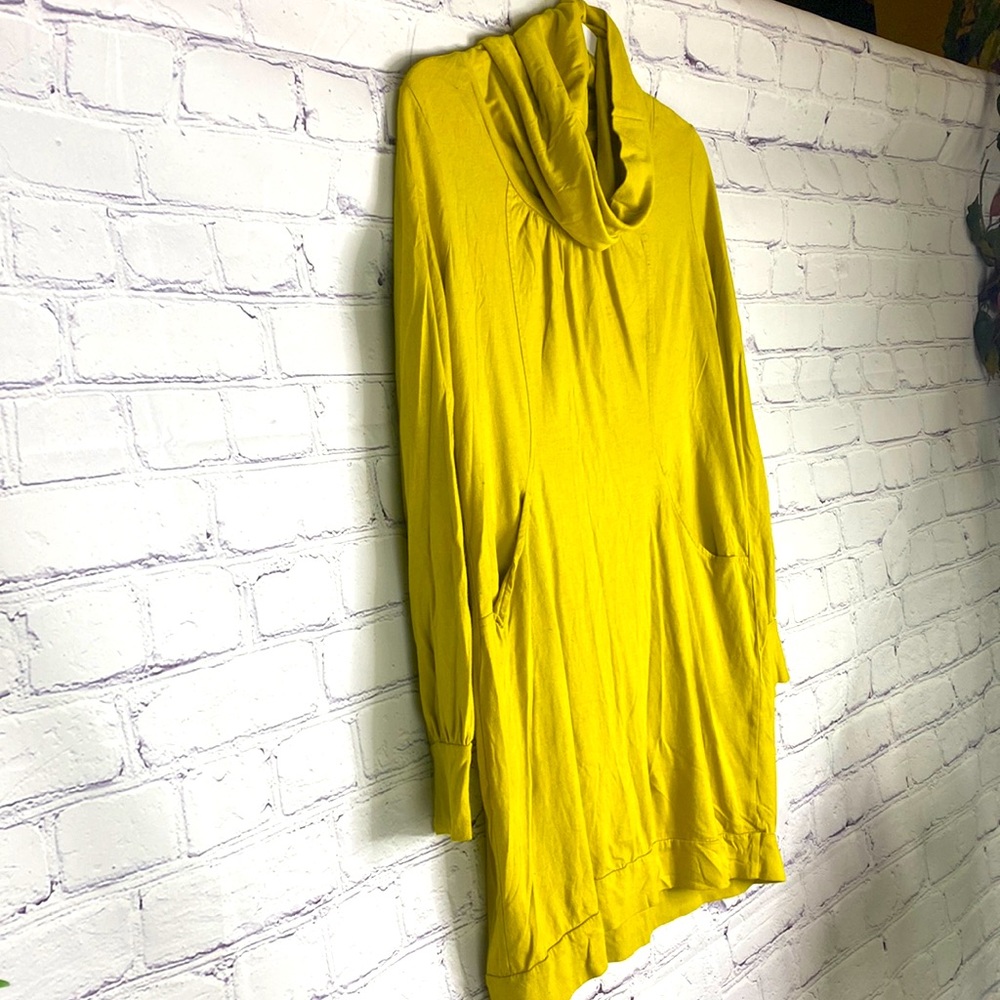Pink Twill Small Lime Green Fuchsia turtle neck 2 pocket long sleeve short dress